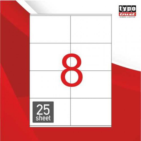 ΔΙΑΣΤΑΣΕΙΣ(mm): 105X74,25. ΕΤΙΚΕΤΕΣ ΑΝΑ ΦΥΛΛΟ: 8. ΣΤΗΛΕΣ: 2. ΓΡΑΜΜΕΣ: 4. ΦΥΛΛΑ ΑΝΑ ΠΑΚΕΤΟ: 25