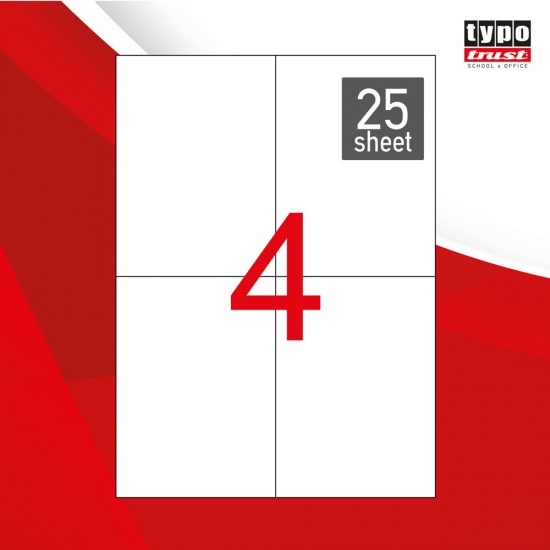 ΔΙΑΣΤΑΣΕΙΣ(mm): 105X148,5. ΕΤΙΚΕΤΕΣ ΑΝΑ ΦΥΛΛΟ: 4. ΣΤΗΛΕΣ: 2. ΓΡΑΜΜΕΣ: 2. ΦΥΛΛΑ ΑΝΑ ΠΑΚΕΤΟ: 25