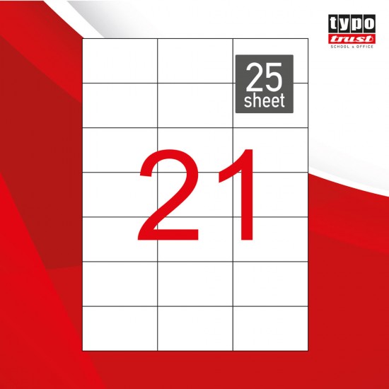 ΔΙΑΣΤΑΣΕΙΣ(mm): 70Χ43. ΕΤΙΚΕΤΕΣ ΑΝΑ ΦΥΛΛΟ: 21. ΣΤΗΛΕΣ: 3. ΓΡΑΜΜΕΣ: 7. ΦΥΛΛΑ ΑΝΑ ΠΑΚΕΤΟ: 25